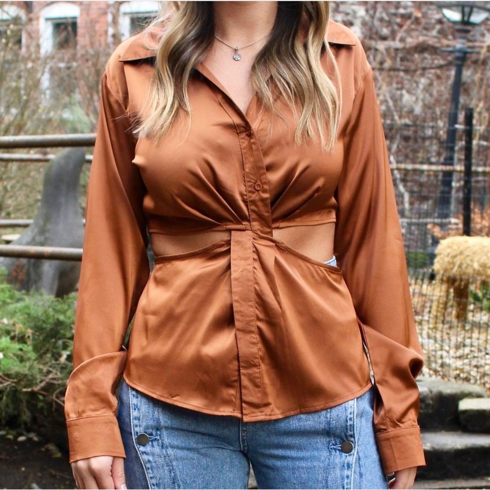 Satin Peek-A-Boo Blouse